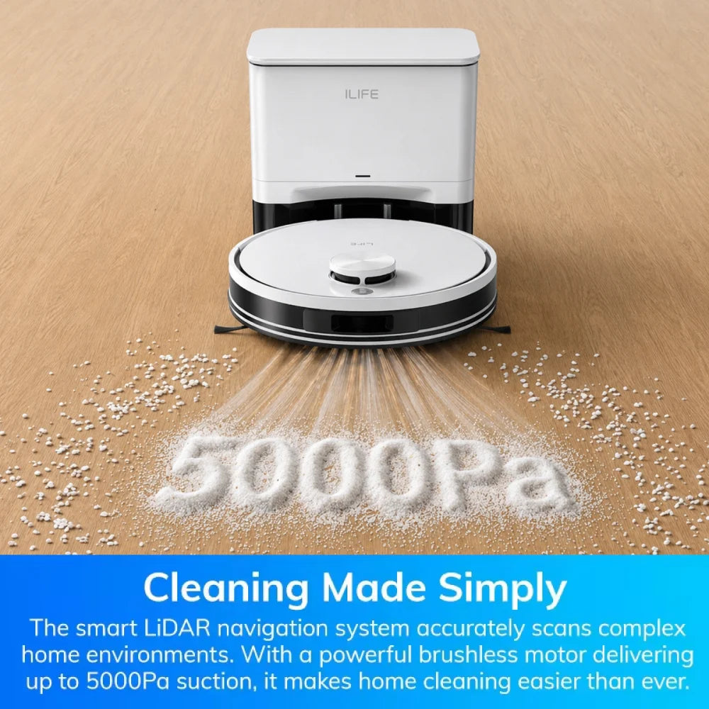 ILIFE A30 Pro Robot Vacuum Cleaner with Automatic Self-Emptying Station, 5000Pa Strong Suction, LDS Navigation, 180min Runtime, 2-in-1 Mop and Sweep, APP Control  ,Home Floor Carpet Clean