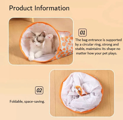 Collapsible Cat Tunnel Bag with Hanging Toys, Interactive Peekaboo Cat Play Tent, Foldable Cat Hideaway for Indoor Cats Boredom