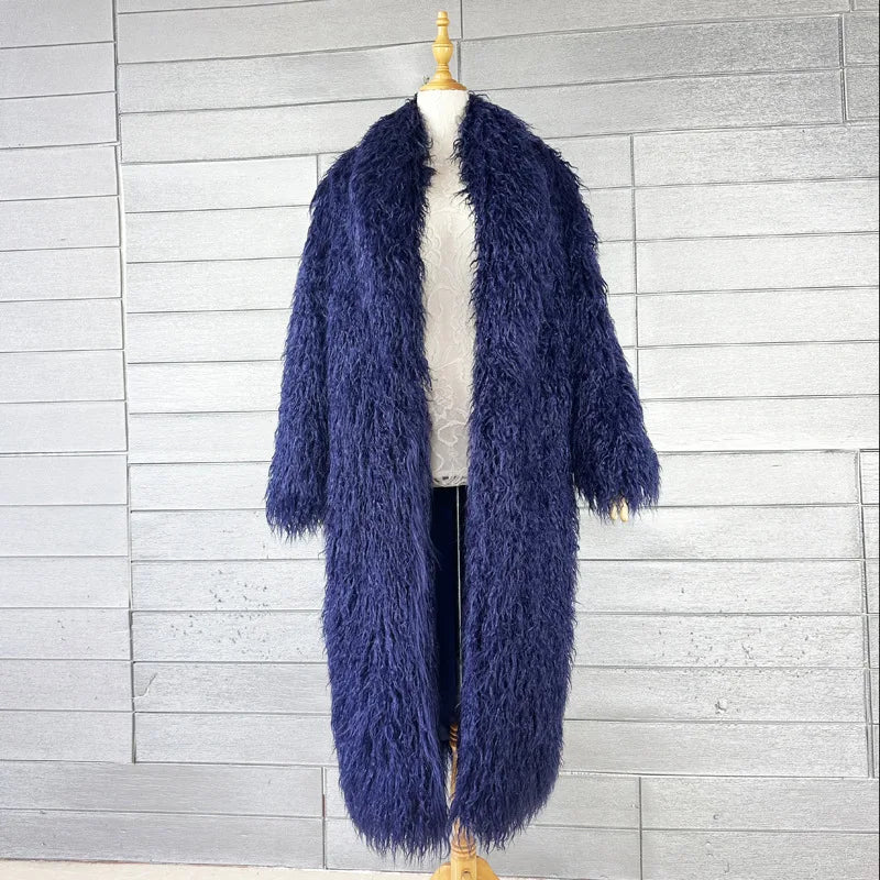 Women Faux Sheep Fur Long Coat Cardigan Thermal Loose Maxi Jackets Plush Coats Female Jacket Autumn Winter Furry Outerwear