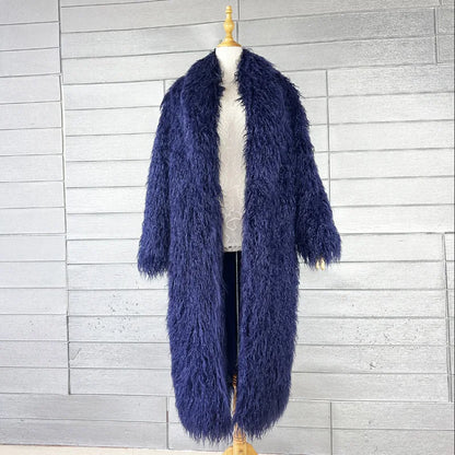 Women Faux Sheep Fur Long Coat Cardigan Thermal Loose Maxi Jackets Plush Coats Female Jacket Autumn Winter Furry Outerwear
