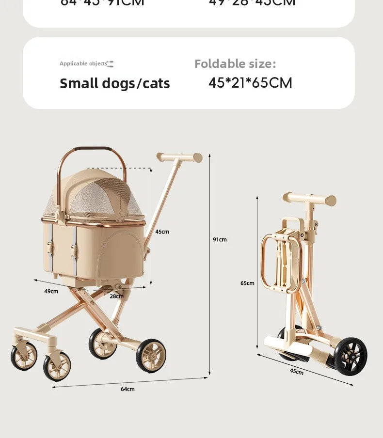 Rose Gold Pet Stroller Fashion Lightweight Foldable Detachable Carrier Bag Dog Cat Travel Cross Border Pet Stroller Dog Trolley