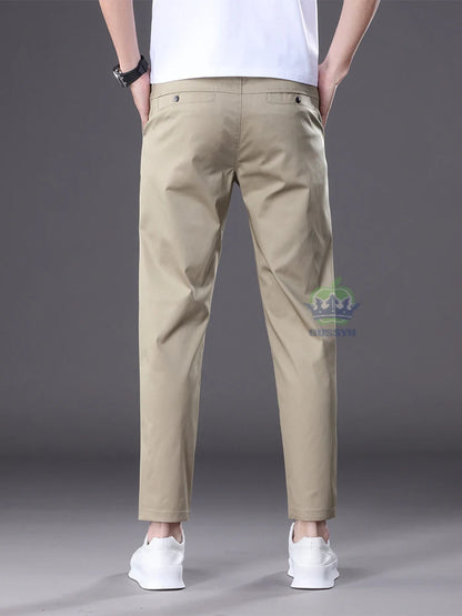 Summer High Quality Cotton Ankle Length Casual Pants Men Business Slim Elastic Waist Jogger Outdoors Korean Work Suit Trousers