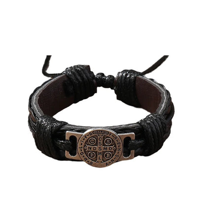 Vintage Handmade Braided Leather Bracelets For Men Myth Cross Scripture Retro Lace-Up Punk Style Leather Bracelet Accessory Gift