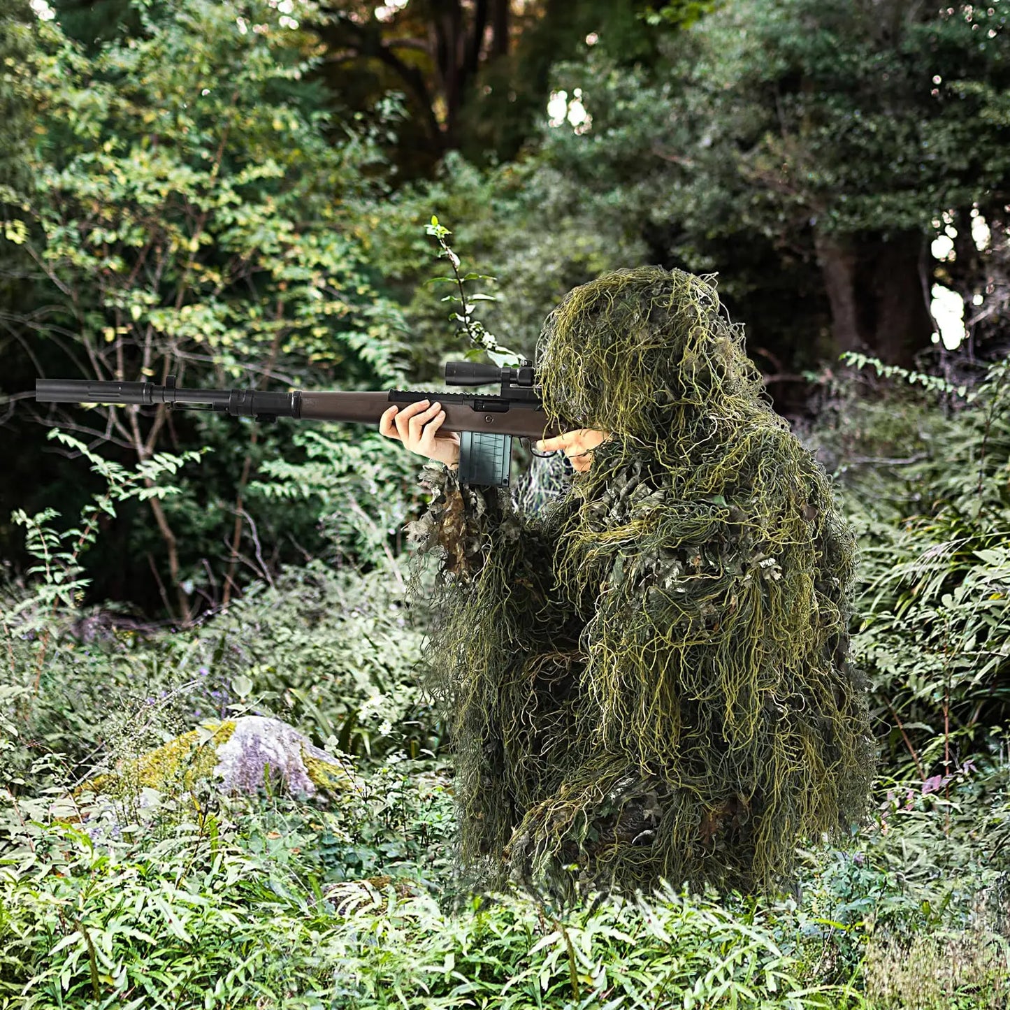 JOAXOR Ghillie Suit 3D Leafy Camo Hunting Suits, Woodland Gilly Suits Gillies Suits for Men, Leaf Camouflage Hunting Suits