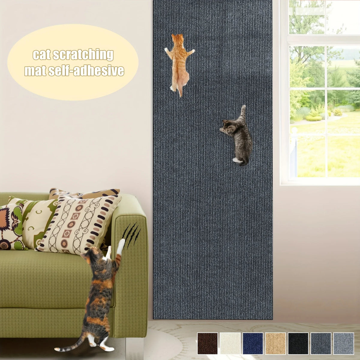 Cat Carpet Cat Scratching Mat Trimmable Self-Adhesive Carpet DIY Climbing Scratcher Scratch Furniture Protector Covering Posts