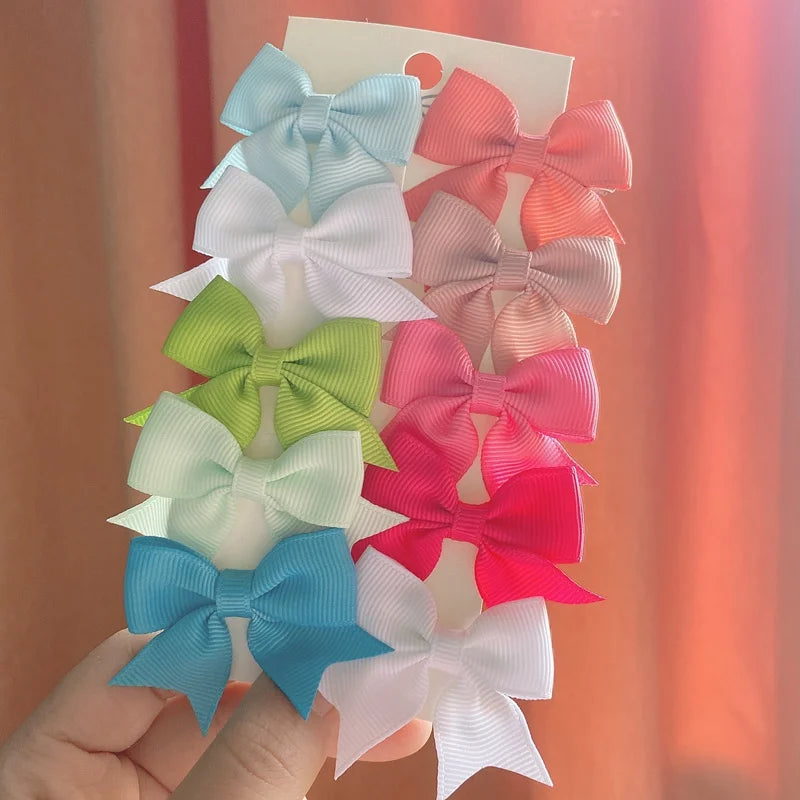 10Pcs/Set New Cute Solid Ribbon Bowknot Hair Clips for Baby Girls Handmade Bows Hairpin Barrettes Headwear Baby Hair Accessories