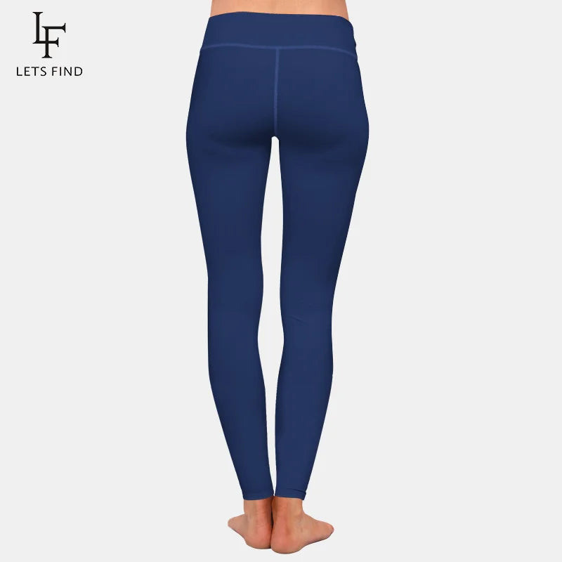 LETSFIND Fashion Women Slim Stretch Leggings Solid Navy Blue High Waist Comfortable Breathe Freely Sexy Fitness Leggings