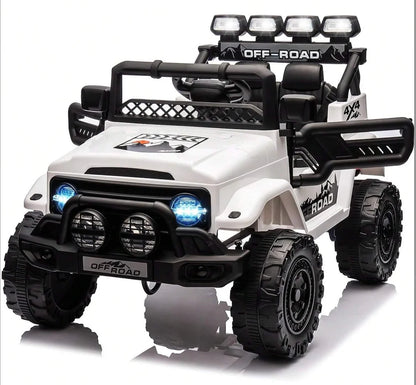 HAUSPROFI 12V Off-Road Ride-On Electric Car Toys for 3+ Years,With LED Lights,Remote Control,Seat Belt ,Bluetooth, 3-Speeds, Suspension