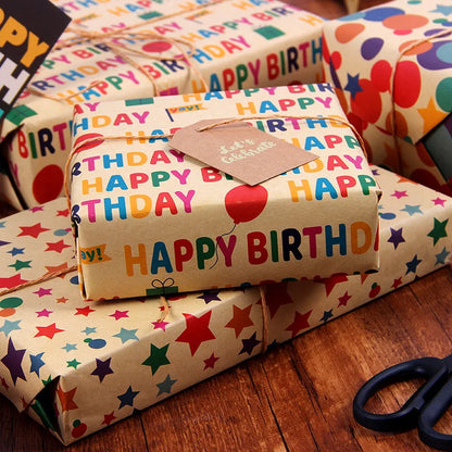 Colored Birthday Wrapping Paper - 43×300cm, Birthday, Party - Rainbow Gradient Pattern, for Bulk Use