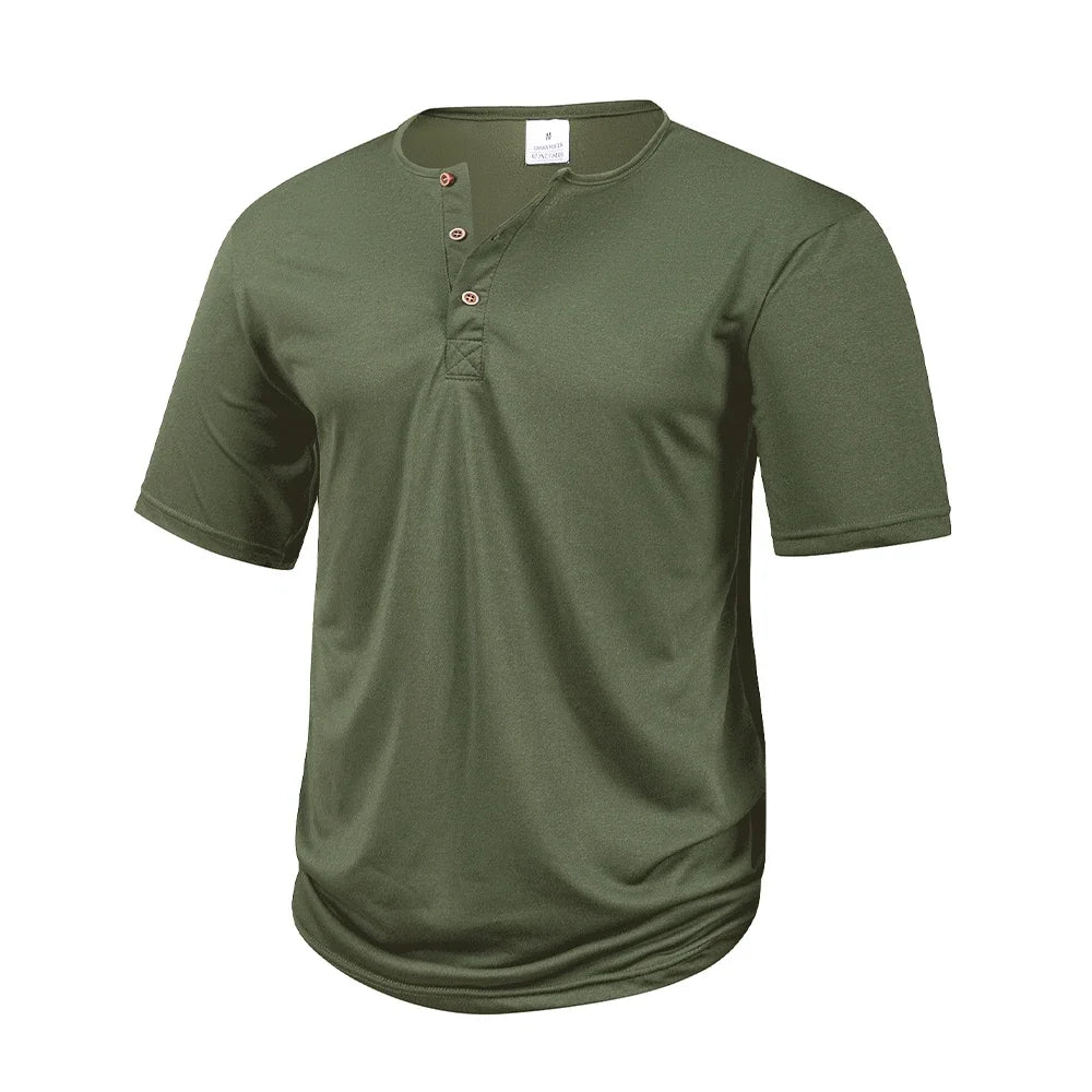 Men's Casual  Henry T Shirt Summer Brown Button Solid Color Polo Short Sleeve Breathable Comfortable Sports Loose T-shirt
