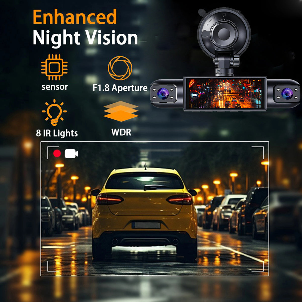 Dash Cam Vehicle DVR Video Recorder 4 Cameras for Cars Black Box Front Rear Internal Night Vision Loop Recording Dashcam Car 360