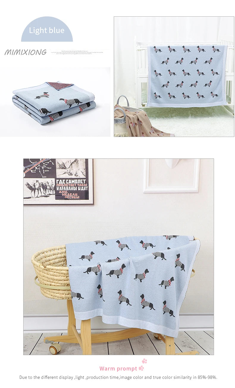 Baby Blanket Cotton Knit Super Soft Newborn Girl Boy Bed Plaid Crib Quilt Cute Dachshund Infant Stroller Covers Swaddle 100*80CM