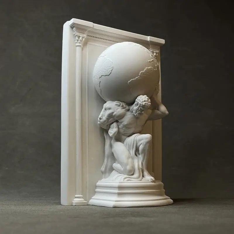 White Gypsum Atlas Sculpture Bookend Classic Greek Mythology Relief Decoration Figurine Desktop Art Home Office Decor Gift