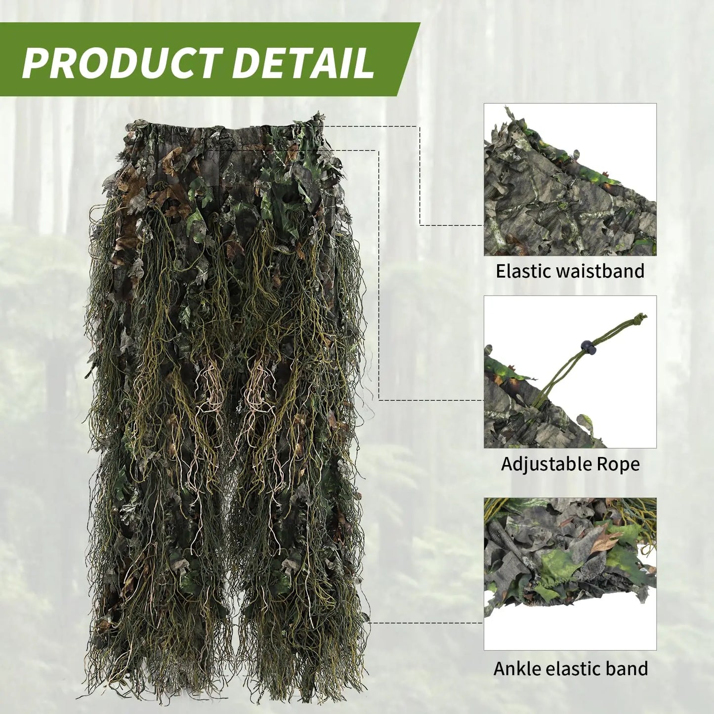 JOAXOR Ghillie Suit 3D Leafy Camo Hunting Suits, Woodland Gilly Suits Gillies Suits for Men, Leaf Camouflage Hunting Suits