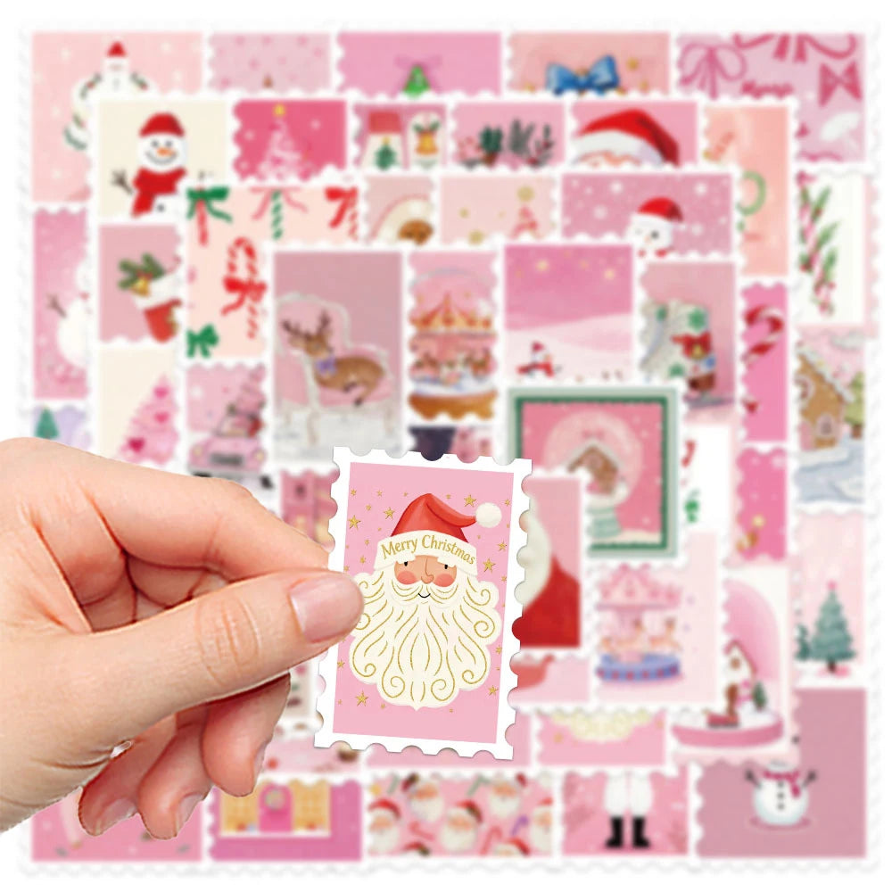 10/30/50pcs Kawaii Pink Santa Claus Elk Snowman Stamps Stickers Aesthetic Christmas Decoration Decals Toys Gifts