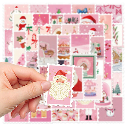 10/30/50pcs Kawaii Pink Santa Claus Elk Snowman Stamps Stickers Aesthetic Christmas Decoration Decals Toys Gifts