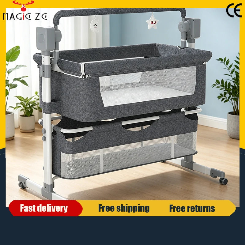 Electric Baby Crib Bassinet Cradle Bluetooth Music Timer with Automatic Swing Remote Control Foldable Design Breathable Mesh Sides Soft Mattress Stable Frame Safe Sleeping Bed for Newborn Infant Home Use and Travel Comfort Ba
