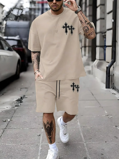 New Plus Size Men's T-shirt And Shorts Set Summer Casual Daily Men's Short Sleeve Top Urban Street Men's Fashion T Shirt Shorts