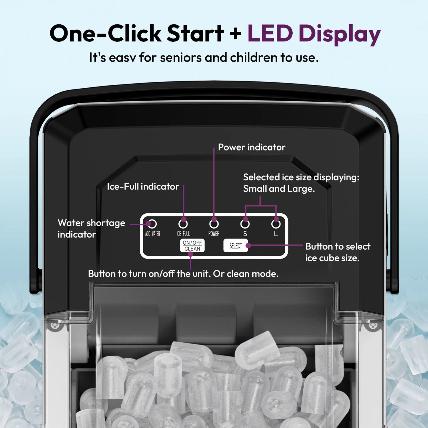 LOEFME 12kg/24h Electric Ice Maker Desktop Fully Automatic Bullet Ice Fast Ice Maker Machine Self-Cleaning Home Cafes Camping