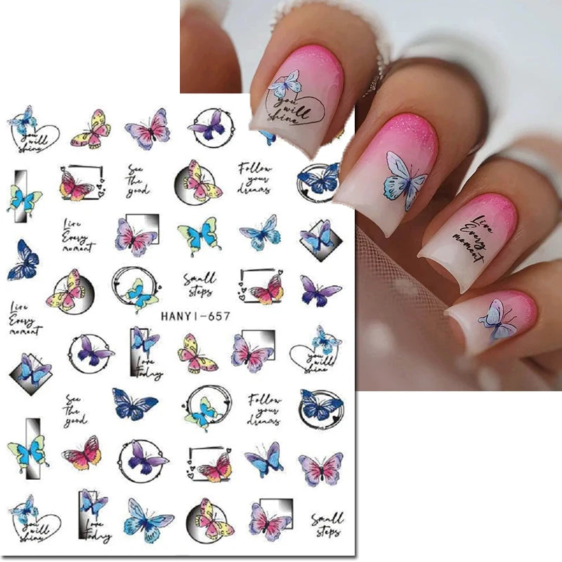 3d Nail Art Decals Elegant White RoyalBlue Roses Flowers Adhesive Sliders Nail Stickers Decoration For Nail Manicure