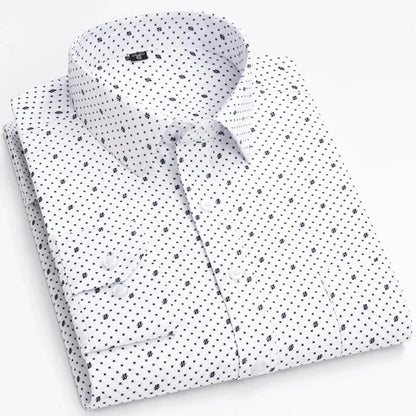 Men's Long Sleeve Shirt High-quality Fashion Casual Print Plaid Stripe Single Pocket Fit Business Formal Office Four Season Top