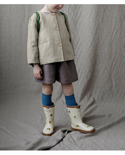 Spring Thin Retro Linen Jacket Children 2026 New Solid Color Single-Breasted Cardigan Casual Long-Sleeved Boys And Gilrs Coats