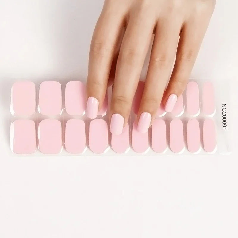 16/18/20Tips Semi-Cured Gel Nail Strips Adhesive Full Cover Stickers for Nails UV Lamp Need Press On Nails Fashion Manicure