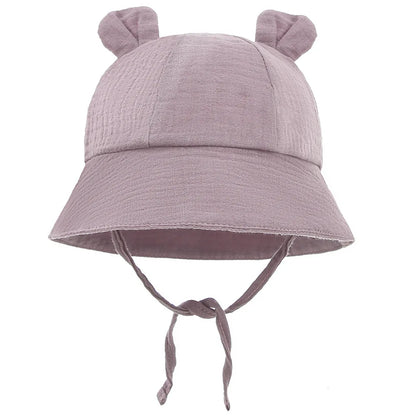 Baby Cotton Sun Hat New Children Outdoor Rabbit Ear Beach Caps Boy Girl Print Panama Hat Unisex Beach Bucket Hat For 3-12 Months