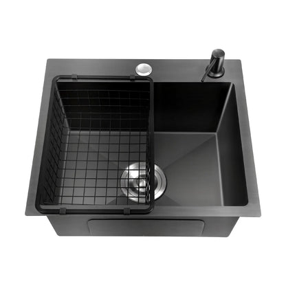 High-Class Kitchen Sink Complete Set,45*40*20Cm,201 Stainless Steel Durable Large Capacity Clean Sink，Single Bowl Black Sink