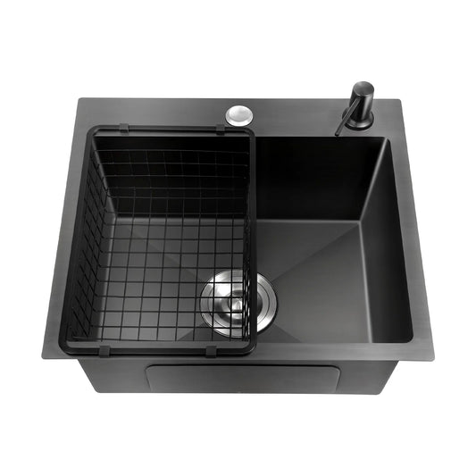 High-Class Kitchen Sink Complete Set,45*40*20Cm,201 Stainless Steel Durable Large Capacity Clean Sink，Single Bowl Black Sink