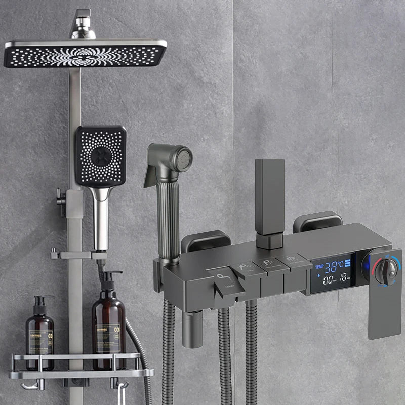 Gold Piano Digital Display Bathroom Shower Set Brass Bathroom Faucet Accessories Thermostatic Digital Bathroom Shower System