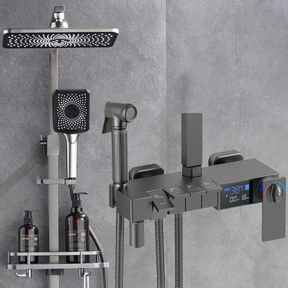 Gold Piano Digital Display Bathroom Shower Set Brass Bathroom Faucet Accessories Thermostatic Digital Bathroom Shower System