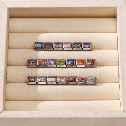 2025 Women's Fashion Colorful Flowers Oil Painting Style Series Italian Charms Fit 9mm Stainless Steel Bracelet DIY Jewelry Gift