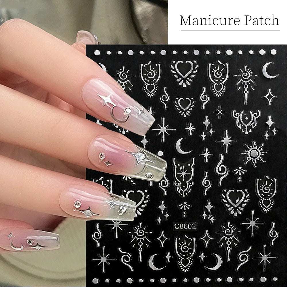4pcs/set Roman Letters Nail Stickers 3D Black/White/Gold/Silver Alphabet Adhesive Nail Decasl English Letters DIY Manicure Decor