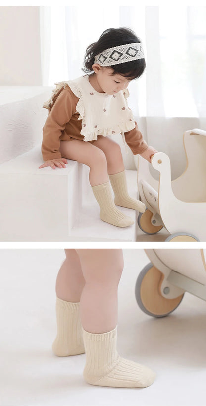 MILANCEL New Autumn Kids Socks Girls Solid Color Mid Tube Socks Children Sock 5 Pairs a Lot