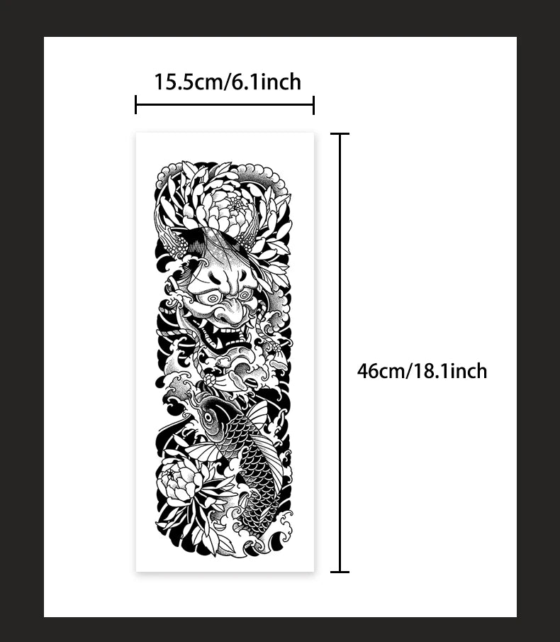 Hannya Full Arm Waterproof Temporary Tattoo Sticker, Long-lasting for 1-2 Weeks, Realistic Semi-Permanent Fake Tattoo