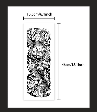 Hannya Full Arm Waterproof Temporary Tattoo Sticker, Long-lasting for 1-2 Weeks, Realistic Semi-Permanent Fake Tattoo
