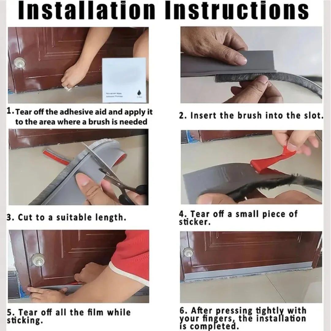 Door Seal Draft Stopper with Brush Reduce Noise, Rubber Door Sweep Breeze Blocker Insect Proof, Dust Proof and Sound Proof Seal