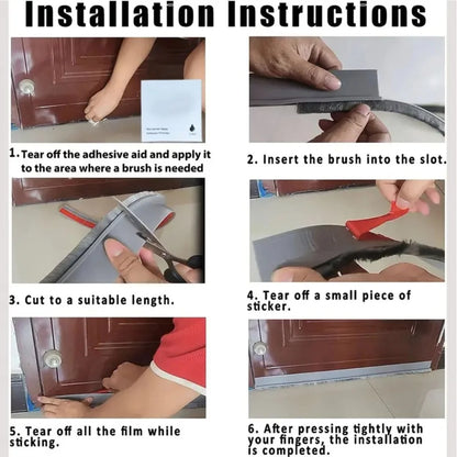 Door Seal Draft Stopper with Brush Reduce Noise, Rubber Door Sweep Breeze Blocker Insect Proof, Dust Proof and Sound Proof Seal