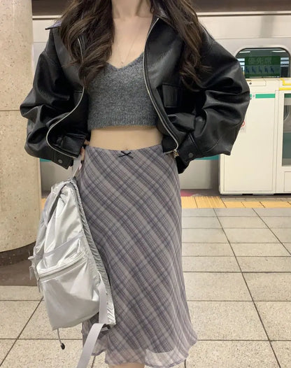 Deeptown Plaid Skirt Vintage Women Elegant Sweet Korean Style Mid Skirt Y2k Harajuku fashion A-line summer Aesthetics Skirts