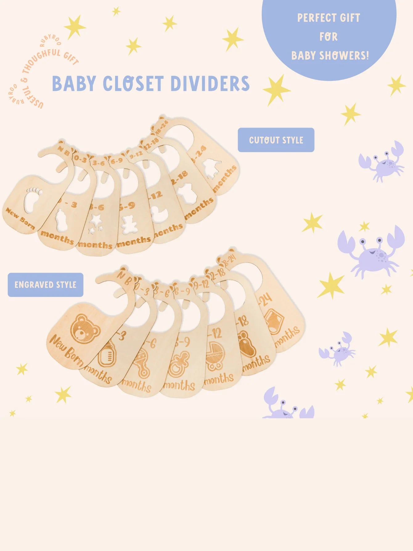 1 Set/7pcs Beautiful Wooden Baby Closet Dividers - Cute Bear Design For Newborn To 24 Months Size Clothes