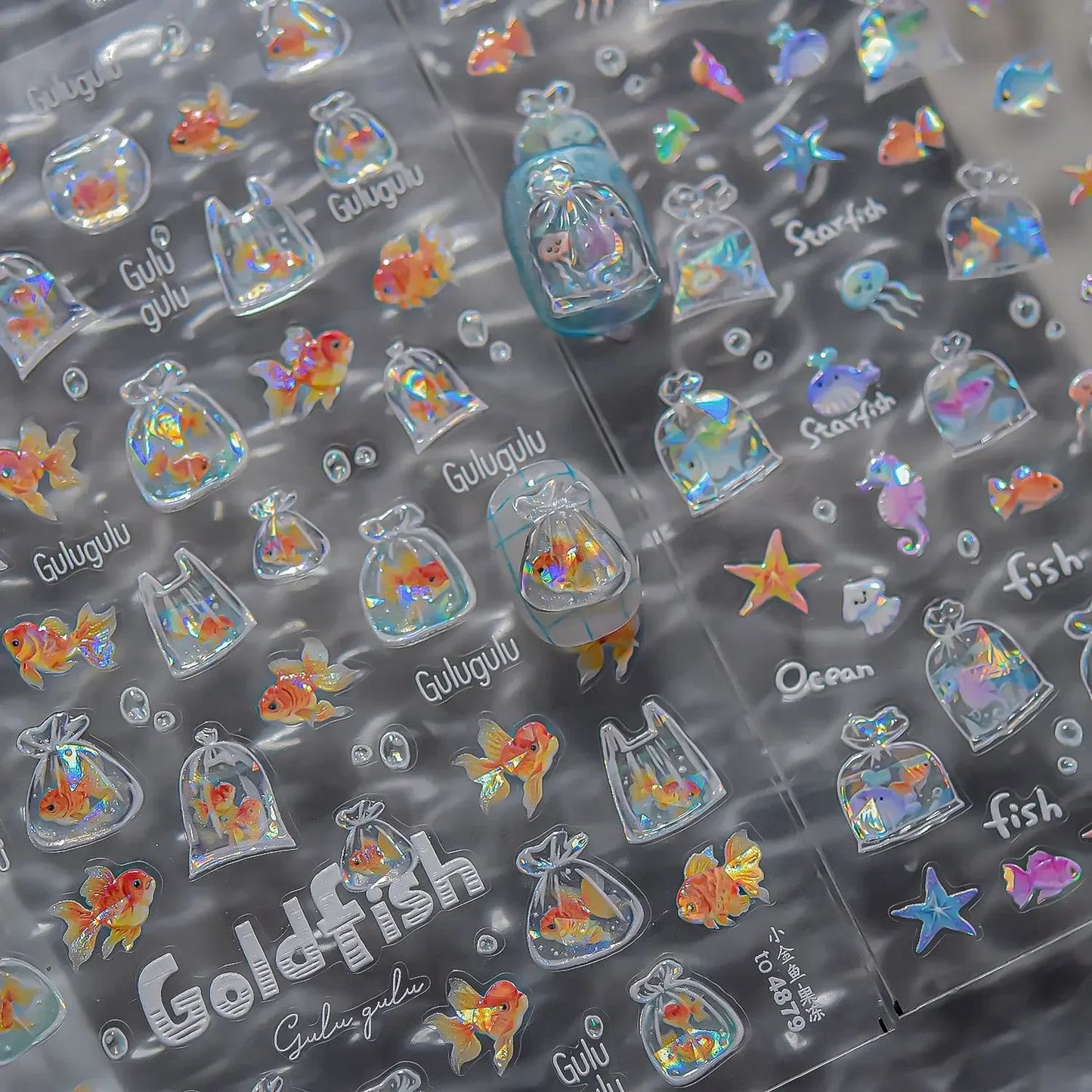 Colorful Bagful Jellyfish Bubbles Swimming Rings Rainbow Stars Ocean Starfish Self Adhesive 5D Nail Art Sticker Manicure Decal