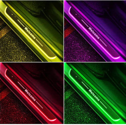 Customized Carbon fiber Car Logo Door Illuminated Sill Light Projector Lamp Power Moving LED Welcome Car Scuff Plate Pedal Light