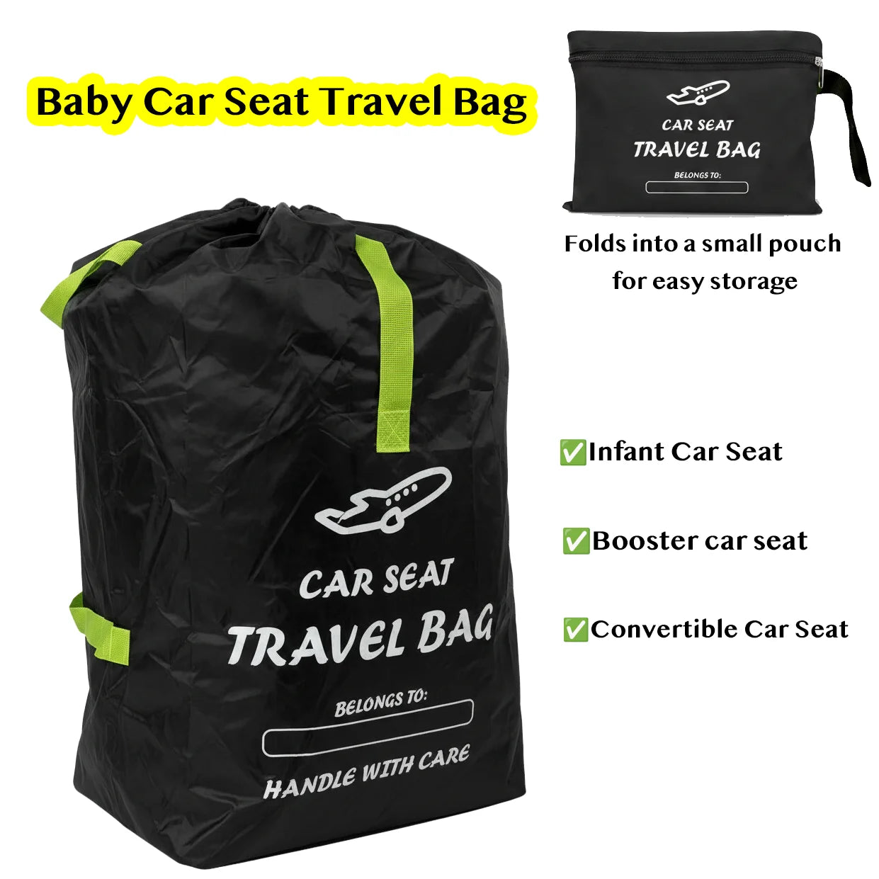 Portable Car Seat Travel Bag for Infant Carriers & Boosters – Adjustable Shoulder Straps, Convenient Carry Handle, Heavy-Duty Pr