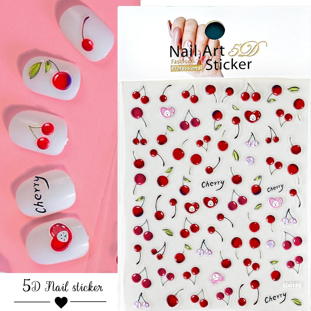 5D Hibiscus Flower Nail Embossed Sticker Acrylic Pink White Gold Petal Leaf Adhesive Decal Butterfly Dragon Floral Elegant Decor