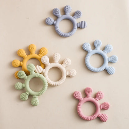 BPA-Free Baby Silicone Teether Sensory Toy Food-Grade Chewable Toy Teething Ring Easy-Grip Infant Teething Toy Newborn Gift