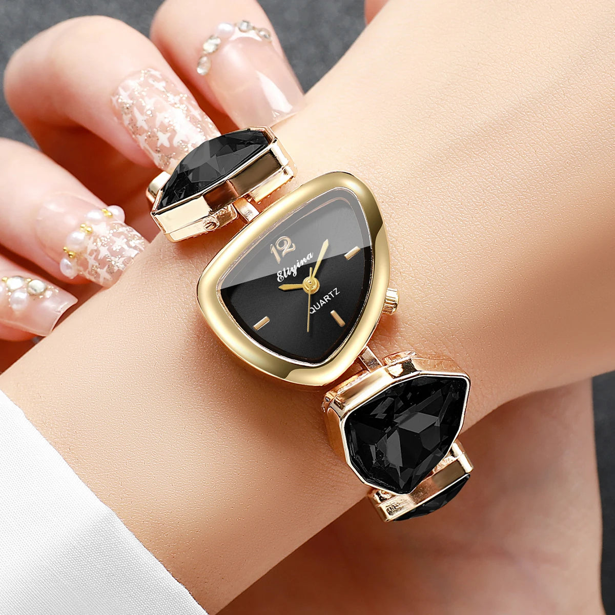 Elegant Rhinestone Bracelet Strap Women Watches Fashion Irregular Dial Ladies Quartz Wristwatch Reloj Mujer (Without Box)