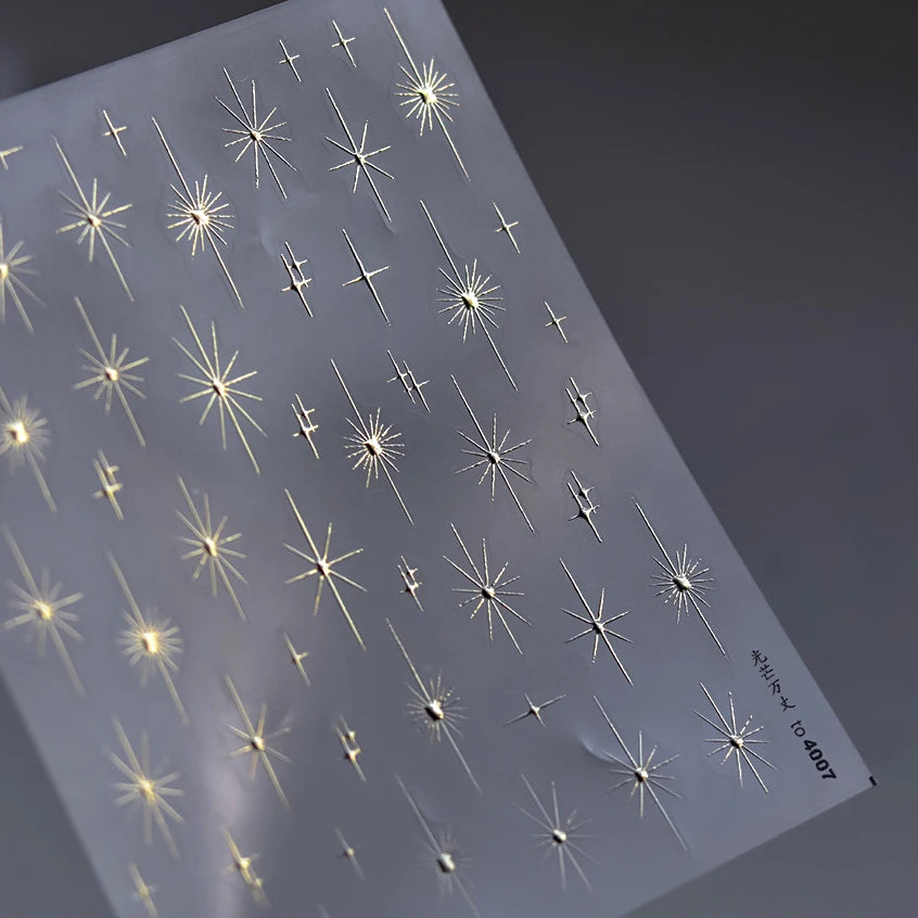 Gold Silver Starlight Laser Pink Colorful Glitter Star Bronzing Rhinestones Relief Nail Art Decorations Stickers Manicure Decals