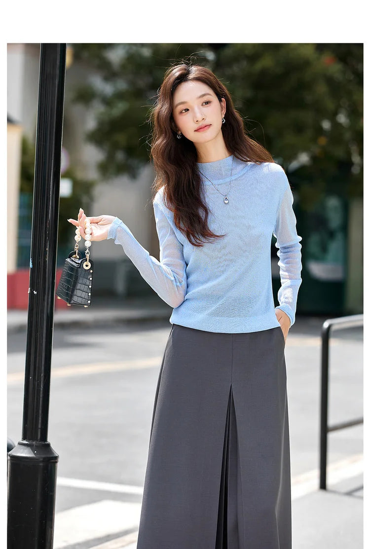 VIMLY Woman Knitting Sweater Slim Autumn 2026 Casual Female Long Sleeve Sweater Stand Neck Strecth Pullover Ladies Tops A2528