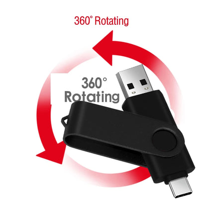 Rotable Usb Flash Drive 128GB 32GB 16GB Pen Drive 256GB Pendrive 64GB 4G OTG 2 IN 1 Memoria Usb Stick Type C Usb 2.0